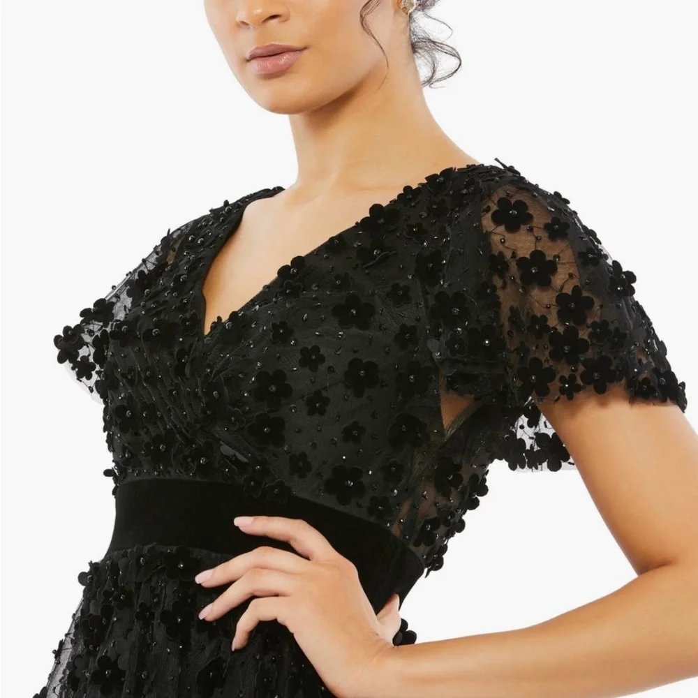 Mac Duggal Floral Applique Cocktail Midi Dress size 6 - Picture 3 of 7